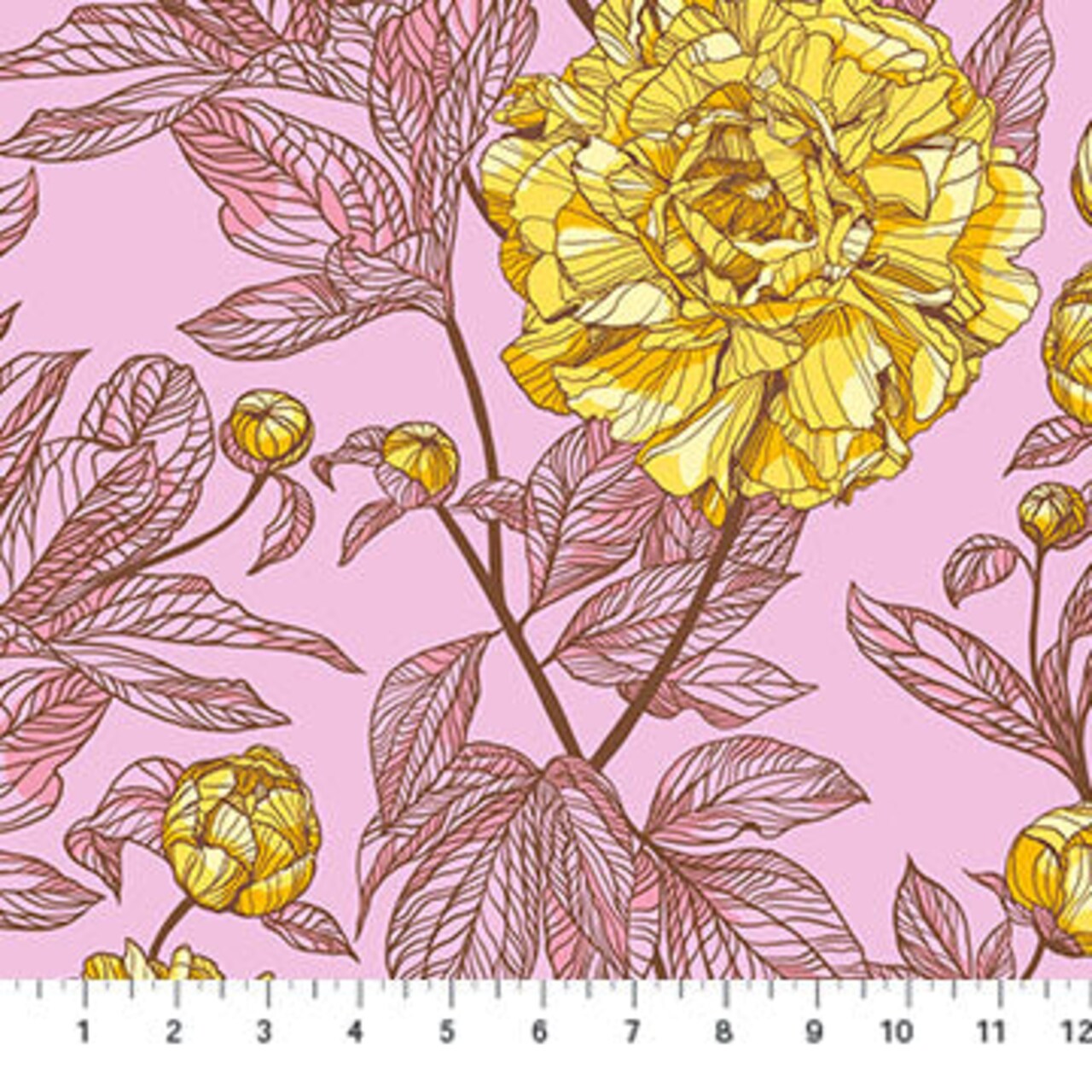 Fabric Northcott Anna Maria Sunshine Peony Indelible 108" Wide Back by the Quarter Yard BAMT1003-84